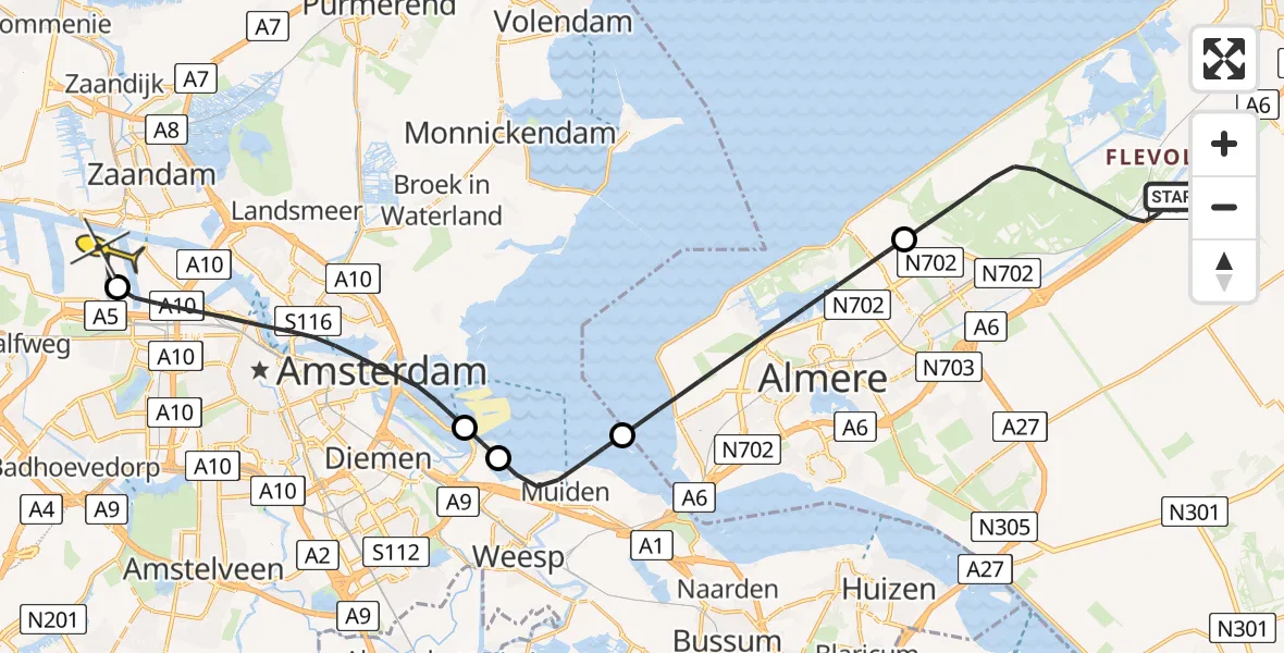 Routekaart van de vlucht: Lifeliner 1 naar Amsterdam Heliport, Hornweg