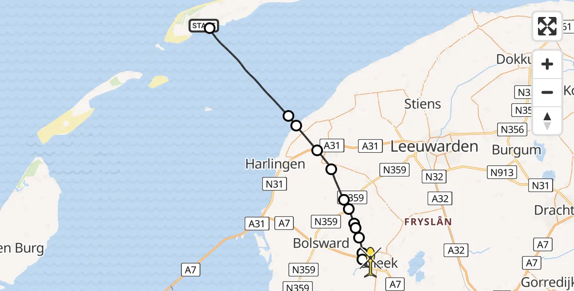 Routekaart van de vlucht: Ambulancehelikopter naar Sneek, Westerdijk