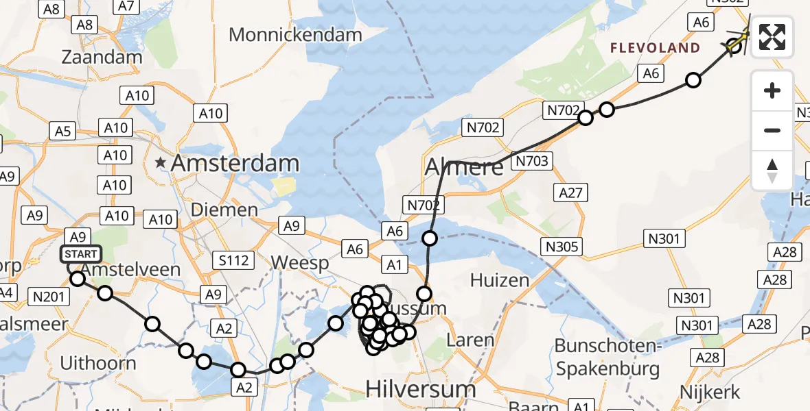 Routekaart van de vlucht: Politieheli naar Lelystad Airport, Westerkimweg