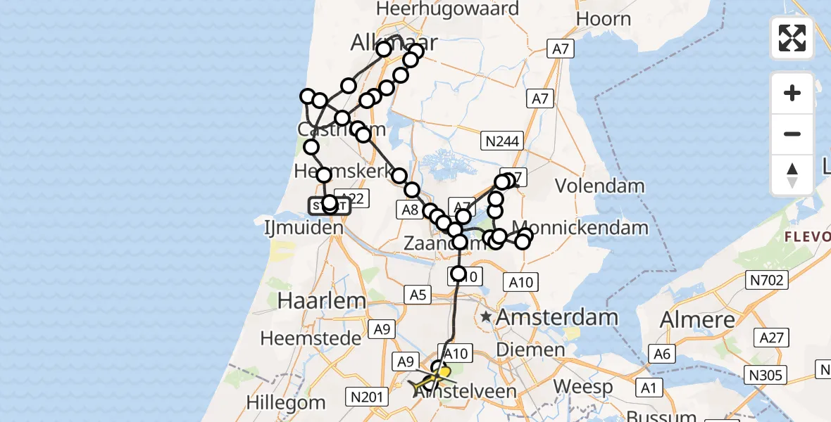 Routekaart van de vlucht: Politieheli naar Schiphol, Ringvaartweg