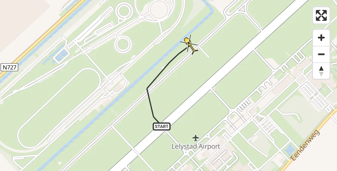 Routekaart van de vlucht: Politieheli naar Lelystad Airport, RDW-testbaan