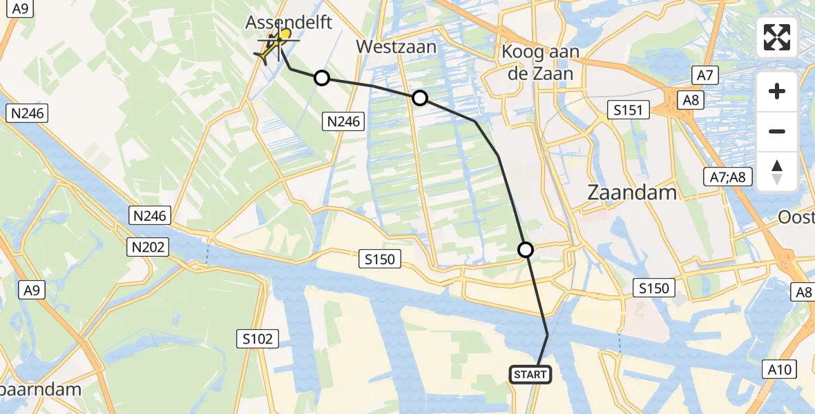 Routekaart van de vlucht: Lifeliner 1 naar Assendelft, Hoofdtocht