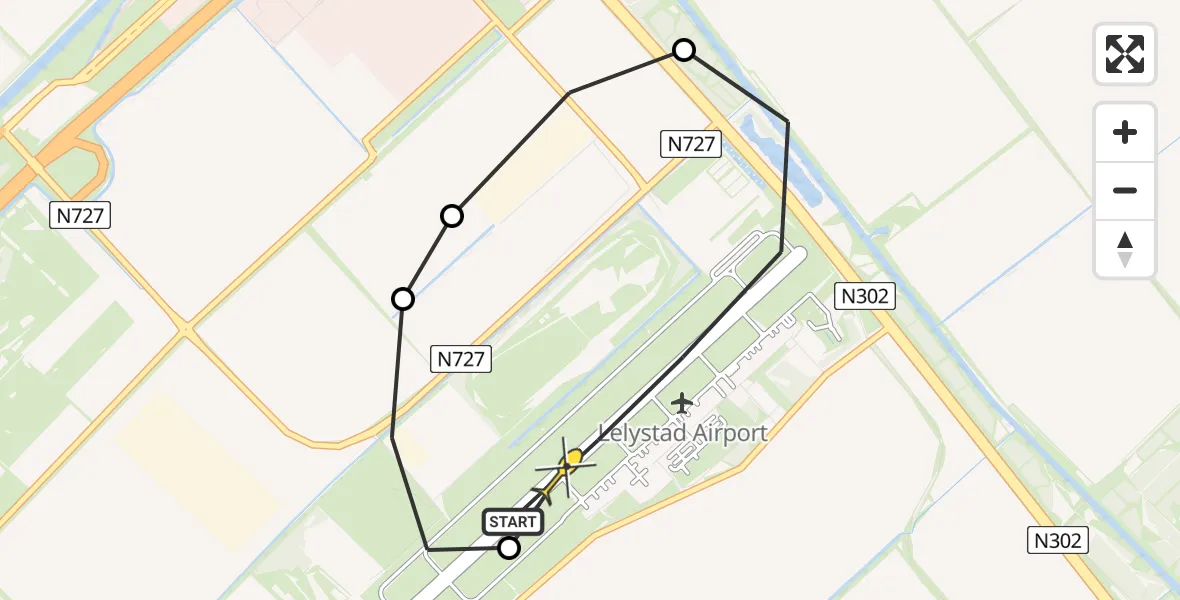Routekaart van de vlucht: Politiehelikopter naar Lelystad Airport, Emoeweg
