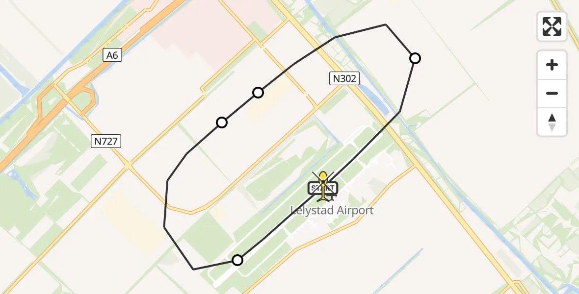 Routekaart van de vlucht: Politieheli naar Lelystad Airport, Larserweg