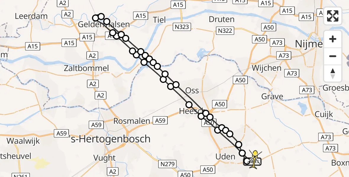 Routekaart van de vlucht: Lifeliner 3 naar Vliegbasis Volkel, Meursstraat