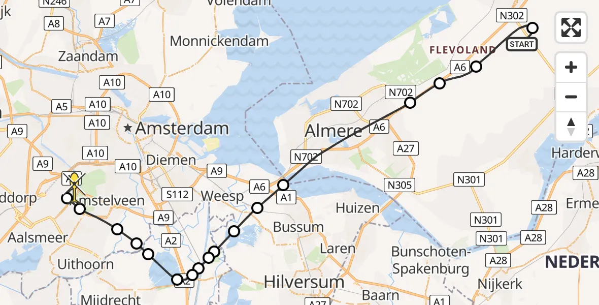 Routekaart van de vlucht: Politieheli naar Schiphol, Larserweg