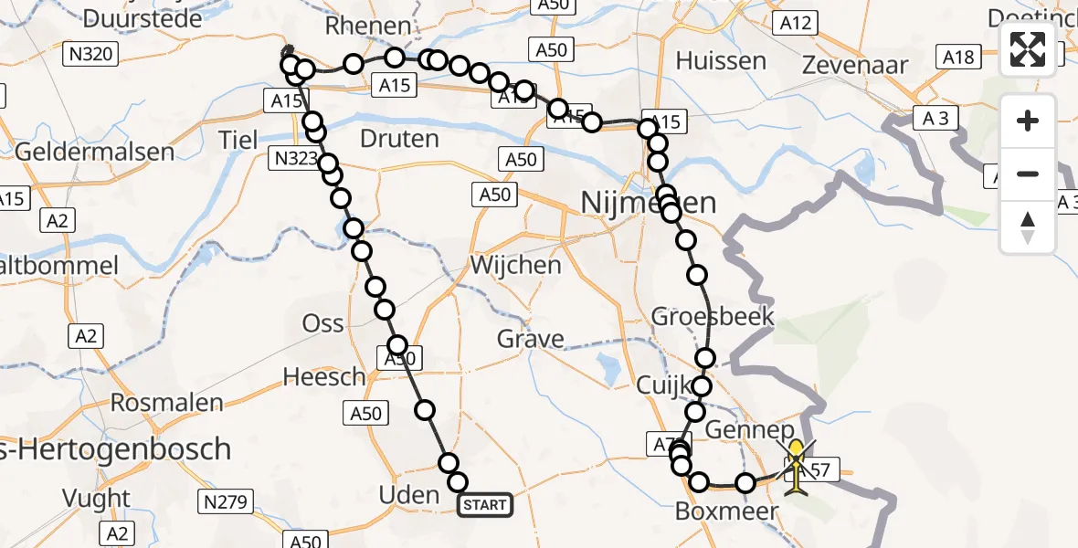 Routekaart van de vlucht: Politiehelikopter naar Heijen, Zeelandsedijk