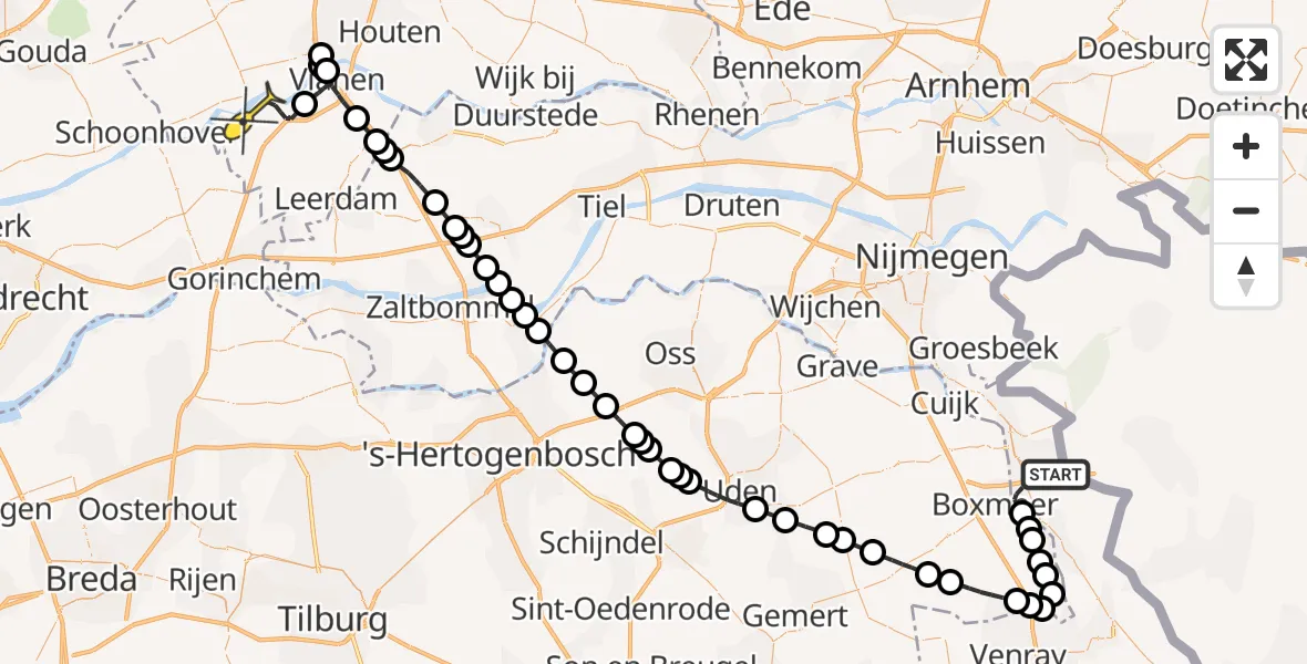 Routekaart van de vlucht: Politiehelikopter naar Lexmond, Hommersumseweg
