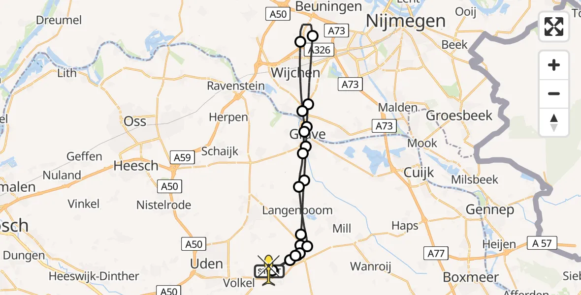 Routekaart van de vlucht: Lifeliner 3 naar Vliegbasis Volkel, Zeelandsedijk