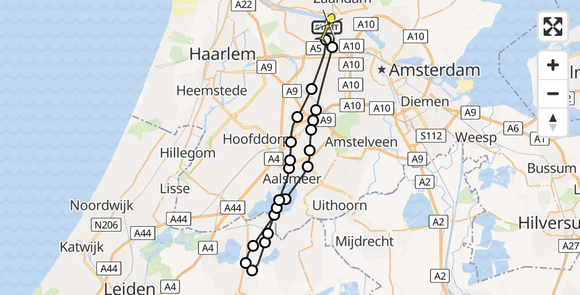 Routekaart van de vlucht: Lifeliner 1 naar Amsterdam Heliport, Kompasweg