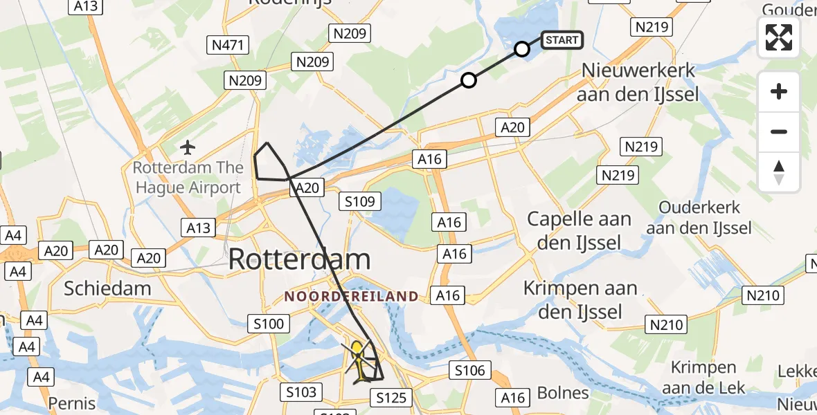 Routekaart van de vlucht: Lifeliner 2 naar Rotterdam, Siciliëboulevard