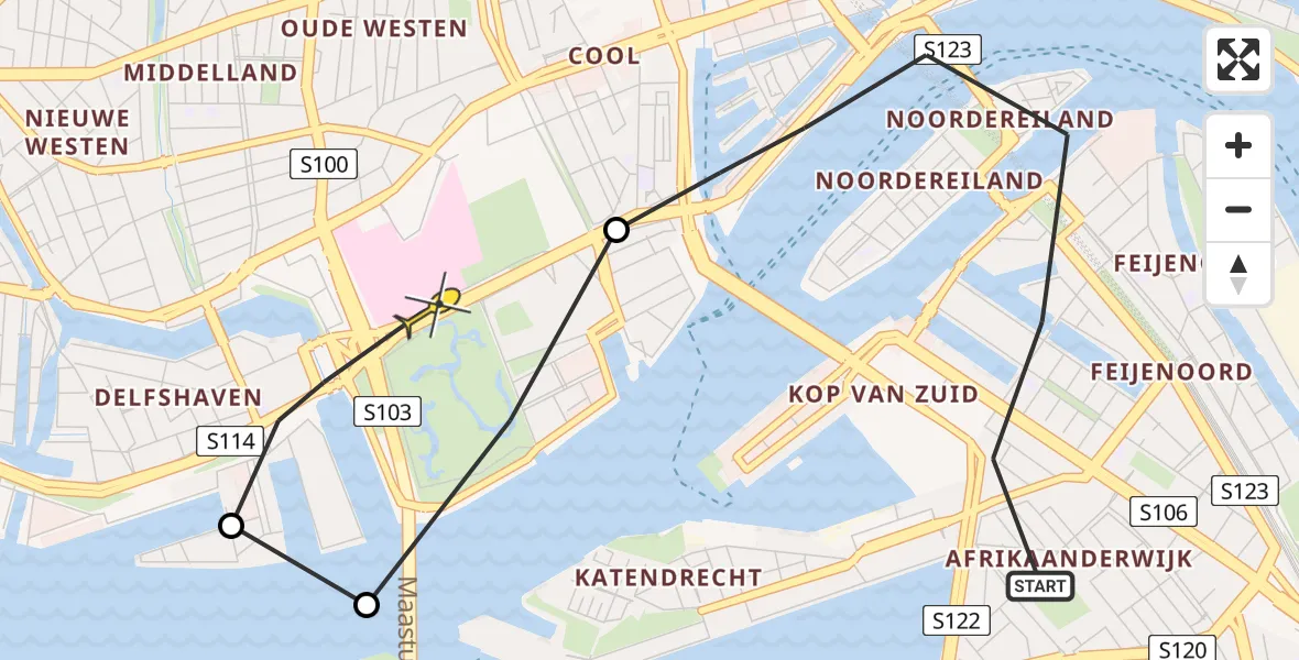 Routekaart van de vlucht: Lifeliner 2 naar Erasmus MC, Nassaukade