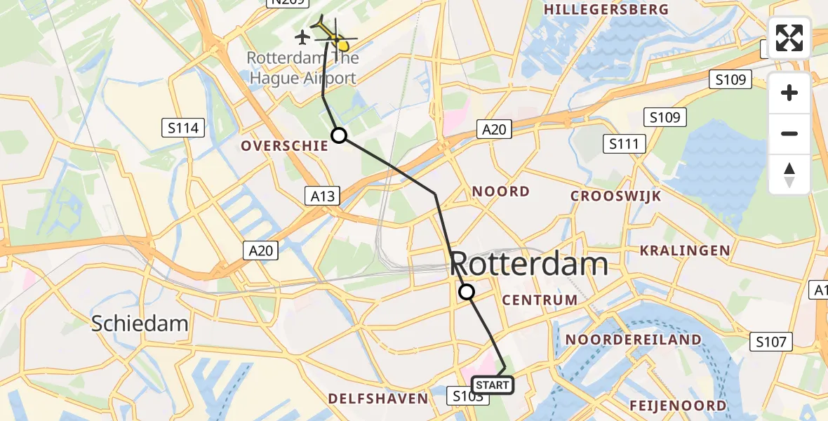 Routekaart van de vlucht: Lifeliner 2 naar Rotterdam The Hague Airport, Coolsestraat