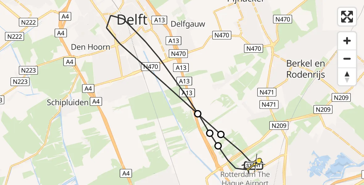Routekaart van de vlucht: Lifeliner 2 naar Rotterdam The Hague Airport, Brandenburgbaan