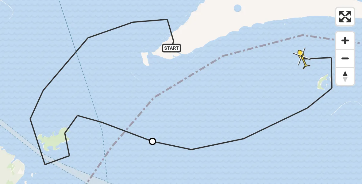 Routekaart van de vlucht: Kustwachthelikopter naar Brouwershaven, Hompelvoet
