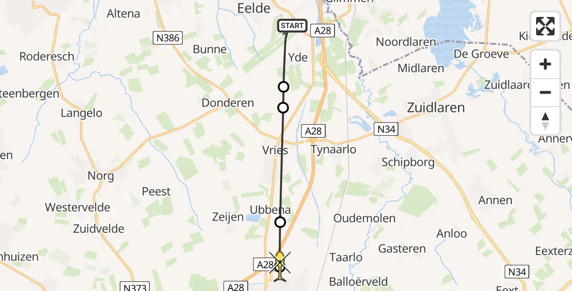 Routekaart van de vlucht: Lifeliner 4 naar Assen, Vissersweg