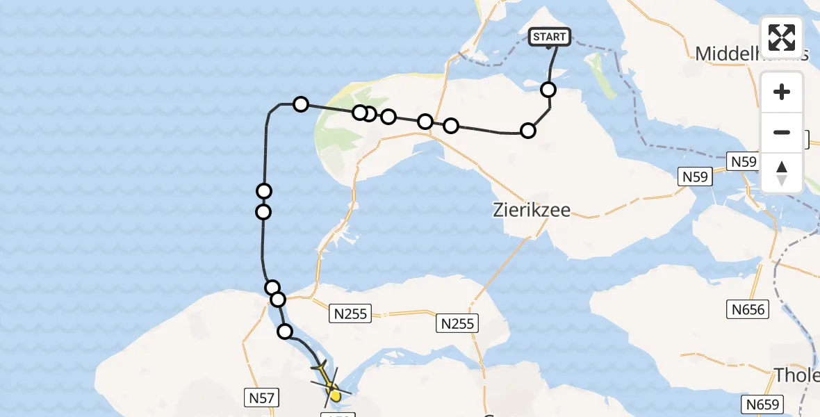 Routekaart van de vlucht: Kustwachthelikopter naar Arnemuiden, Archipel