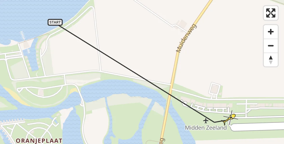 Routekaart van de vlucht: Kustwachthelikopter naar Vliegveld Midden-Zeeland, Calandweg