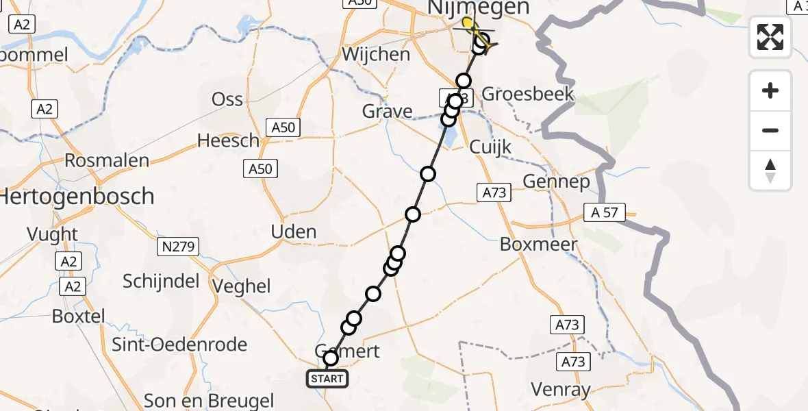 Routekaart van de vlucht: Lifeliner 3 naar Radboud Universitair Medisch Centrum, Walgraafseweg
