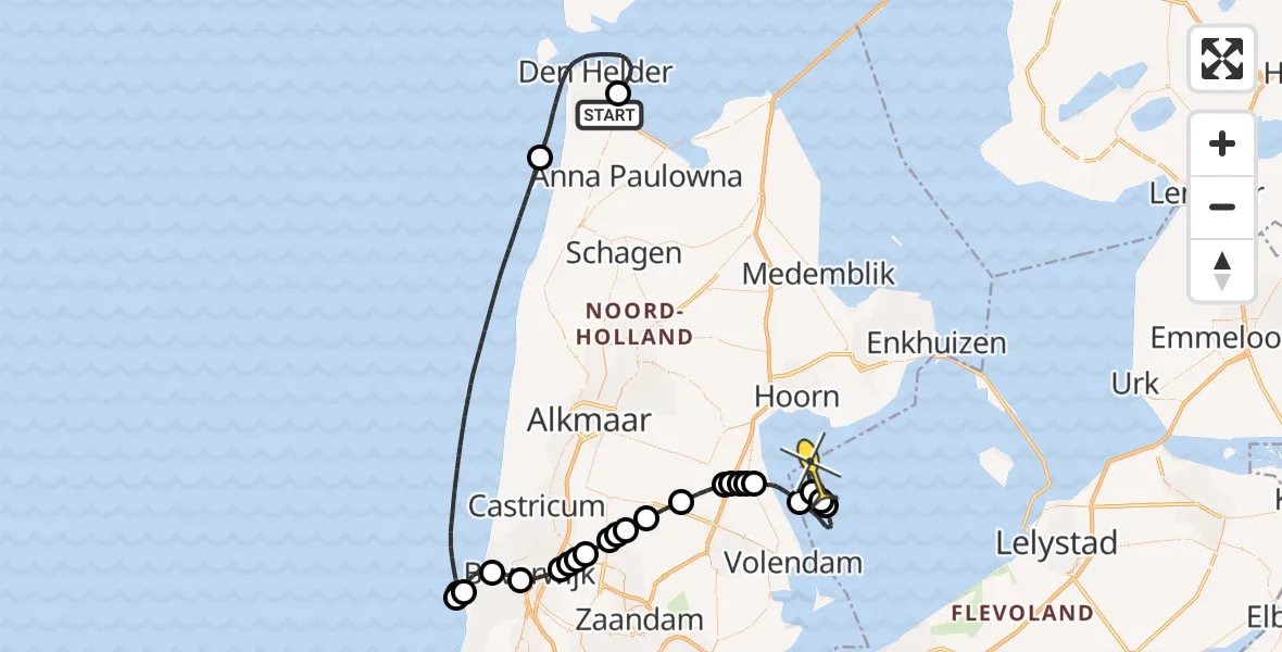 Routekaart van de vlucht: Kustwachthelikopter naar Lelystad, Oostoeverweg