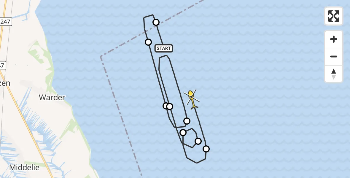 Routekaart van de vlucht: Kustwachthelikopter naar Lelystad