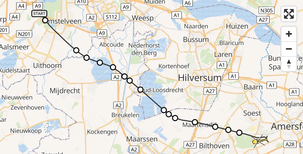 Routekaart van de vlucht: Politieheli naar Soest, Schipholdijk