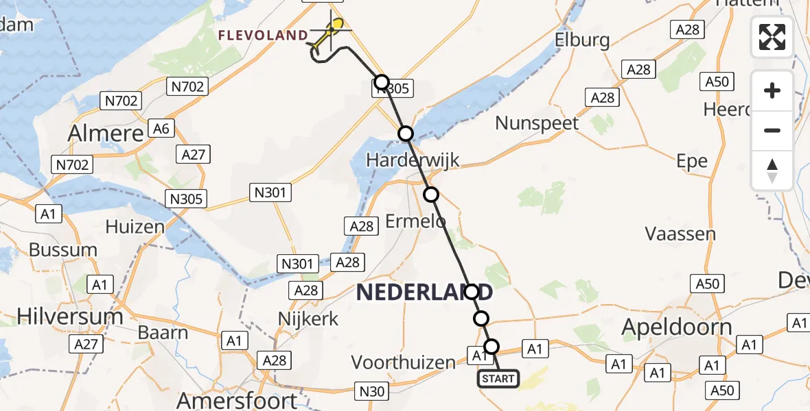 Routekaart van de vlucht: Politiehelikopter naar Lelystad Airport, Talingweg