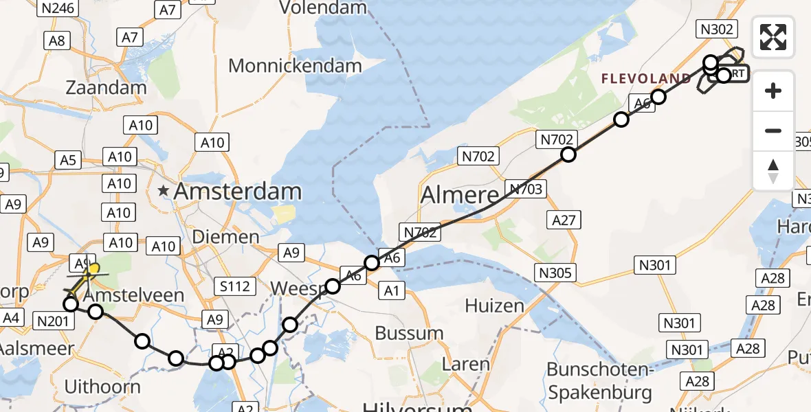Routekaart van de vlucht: Politiehelikopter naar Schiphol, Larserweg