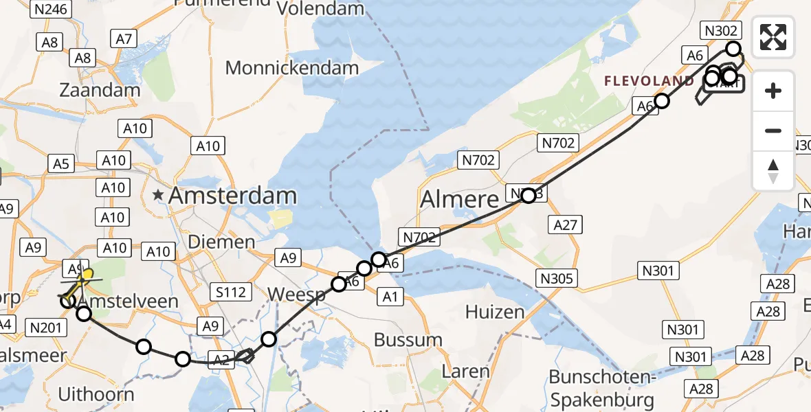 Routekaart van de vlucht: Politiehelikopter naar Schiphol, Eendenweg