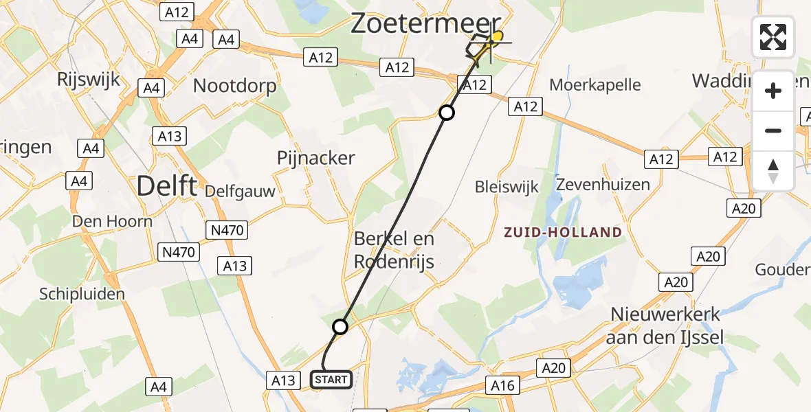 Routekaart van de vlucht: Lifeliner 2 naar Zoetermeer, Nieuwe Bovendijk