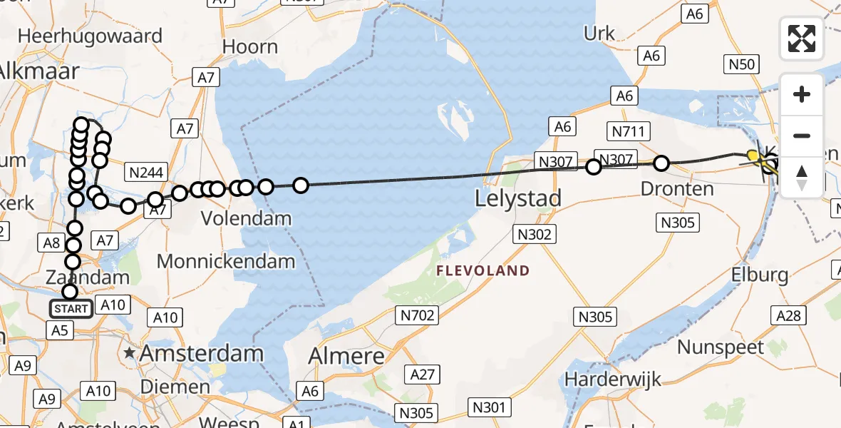 Routekaart van de vlucht: Lifeliner 1 naar Dronten, Hoofdtocht