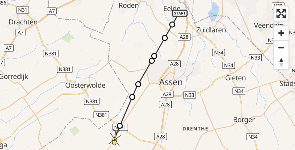 Routekaart van de vlucht: Lifeliner 4 naar Hoogersmilde, Luchtenburgerweg