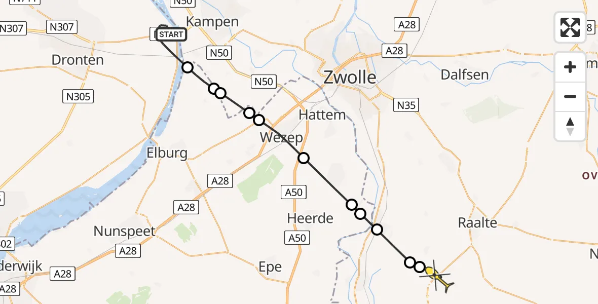 Routekaart van de vlucht: Lifeliner 1 naar Wesepe, Roggebottocht
