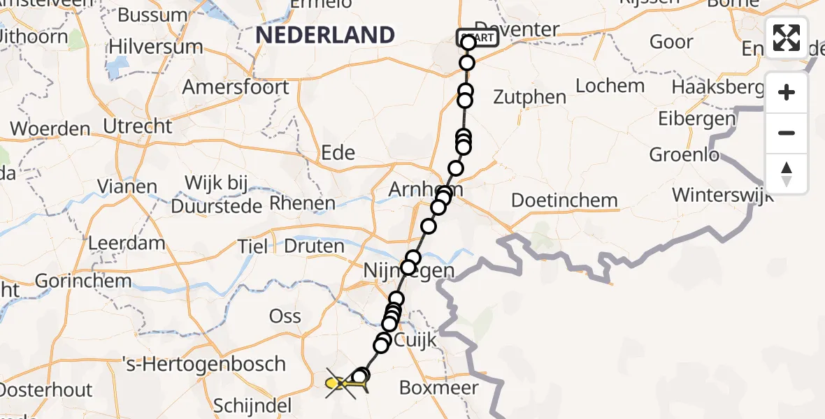 Routekaart van de vlucht: Lifeliner 3 naar Vliegbasis Volkel, Lochemsestraat