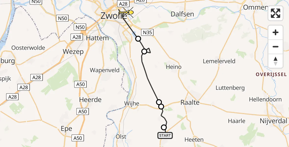 Routekaart van de vlucht: Lifeliner 1 naar Zwolle, Langerhorstweg