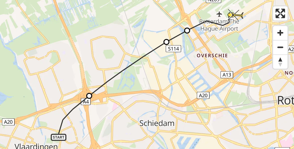 Routekaart van de vlucht: Lifeliner 2 naar Rotterdam The Hague Airport, Spalandlaan