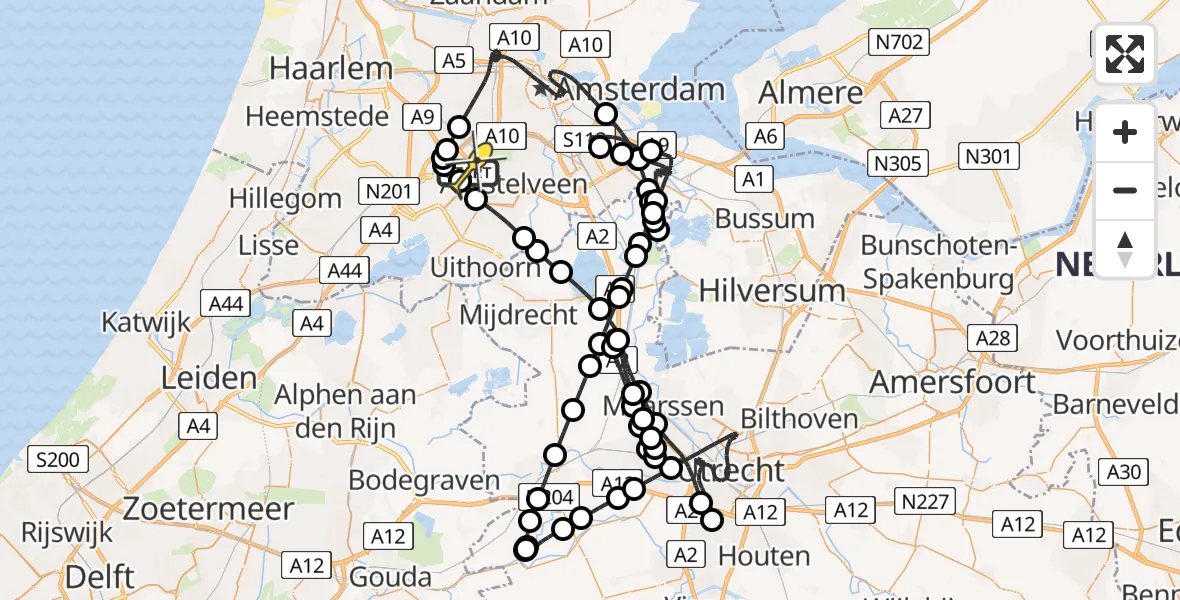 Routekaart van de vlucht: Politieheli naar Schiphol, Halim P.K. straat