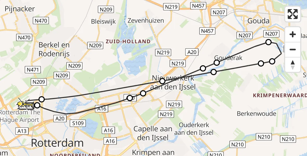 Routekaart van de vlucht: Lifeliner 2 naar Rotterdam The Hague Airport, Fairoaksbaan