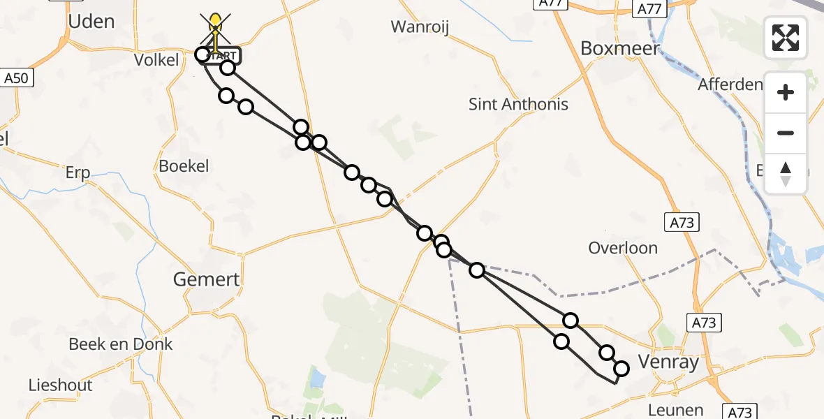 Routekaart van de vlucht: Lifeliner 3 naar Vliegbasis Volkel, Dennenstraat