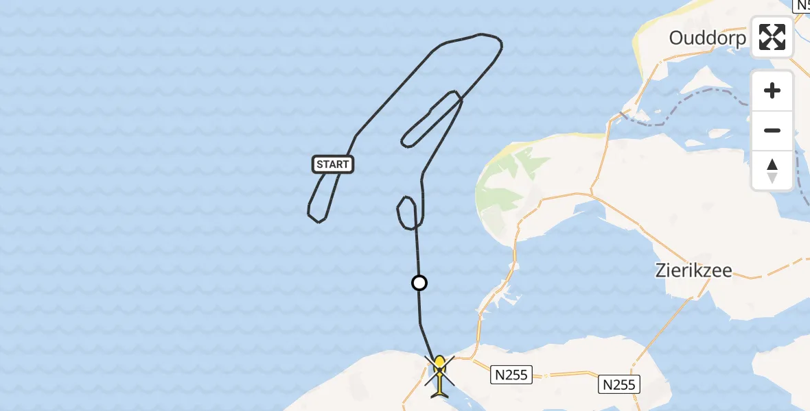 Routekaart van de vlucht: Kustwachthelikopter naar Vrouwenpolder, Oost-westweg