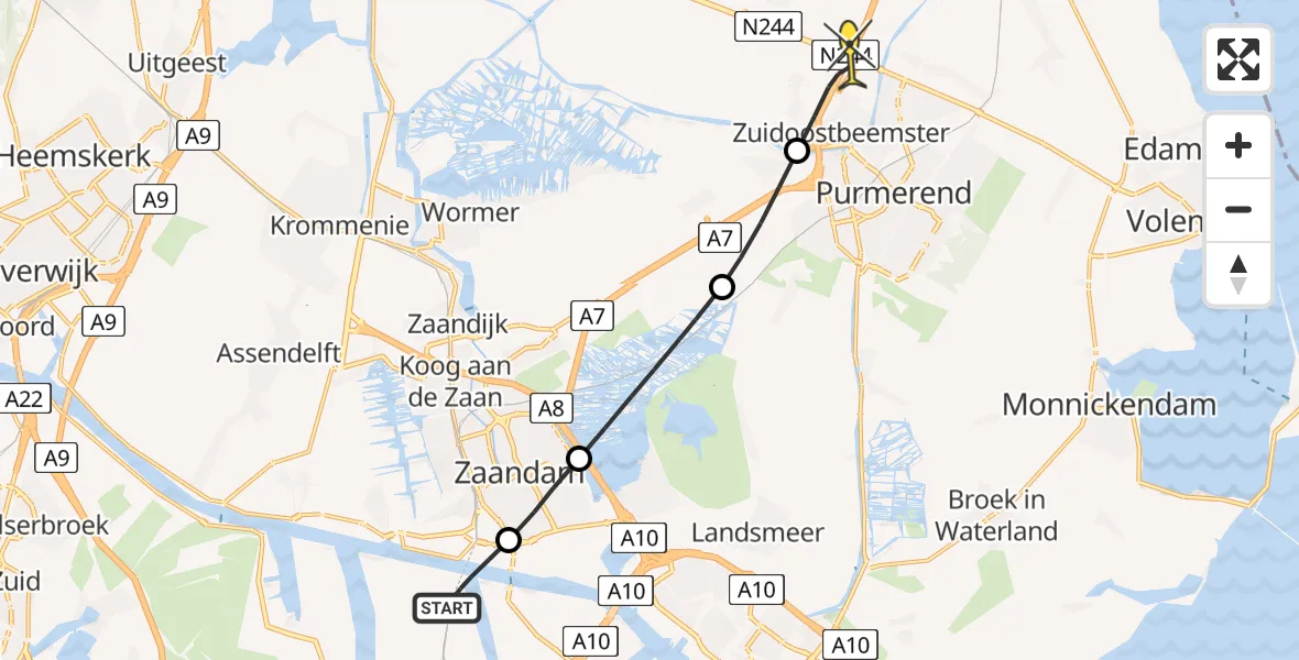 Routekaart van de vlucht: Lifeliner 1 naar Zuidoostbeemster, Pieter Ghijsenlaan