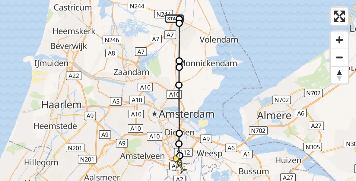 Routekaart van de vlucht: Lifeliner 1 naar Academisch Medisch Centrum (AMC), Kwadijkerweg