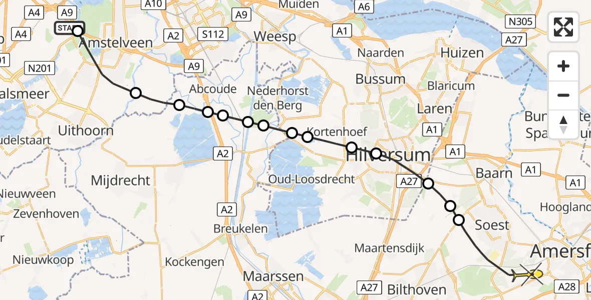 Routekaart van de vlucht: Politiehelikopter naar Soest, Walaardt Sacréstraat