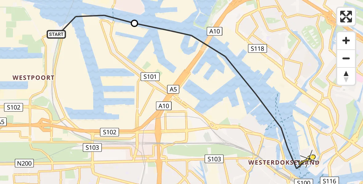 Routekaart van de vlucht: Lifeliner 1 naar Amsterdam, Van Riebeeckhavenweg