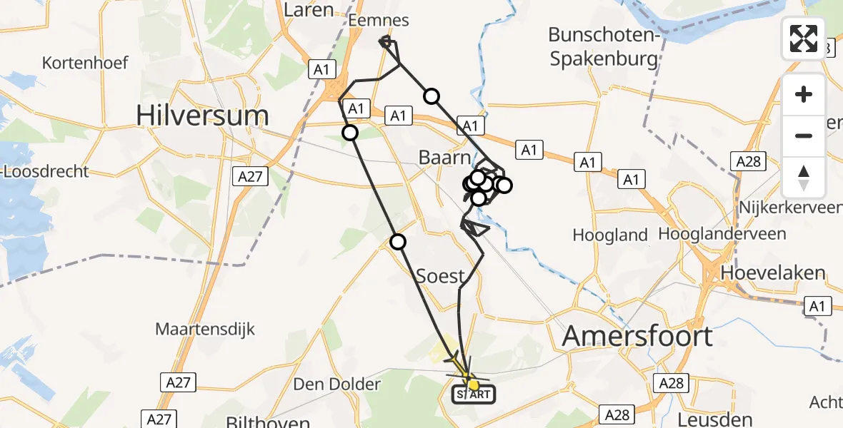 Routekaart van de vlucht: Politiehelikopter naar Soest, Zuid Ervenweg