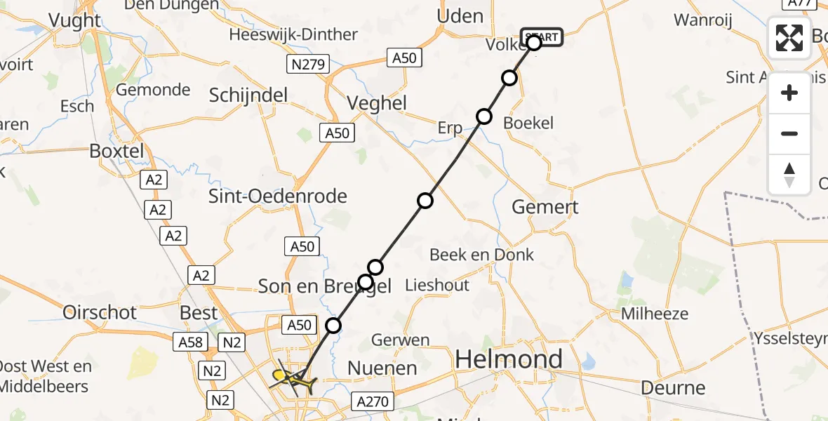 Routekaart van de vlucht: Lifeliner 3 naar Eindhoven, Brabantstraat