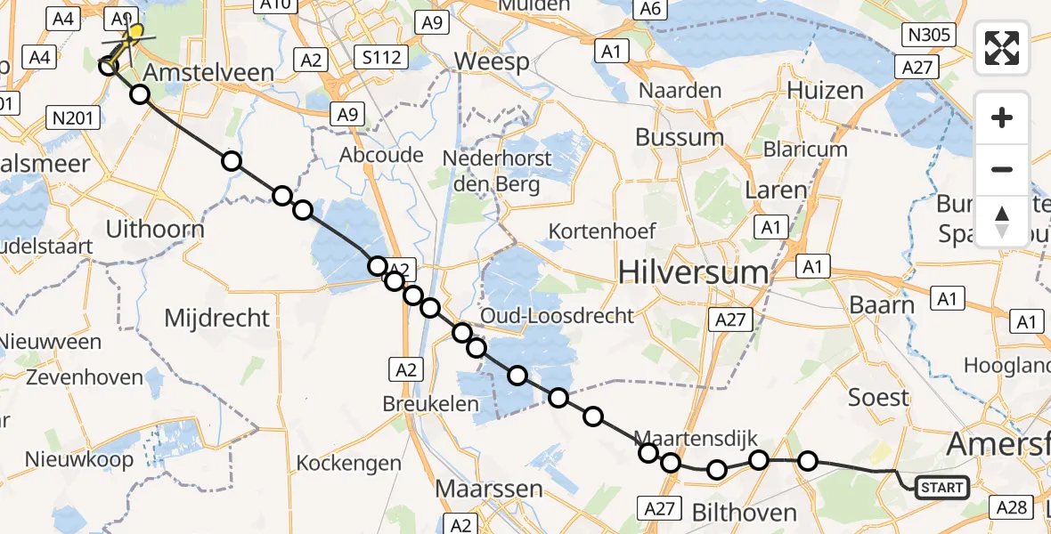 Routekaart van de vlucht: Politieheli naar Schiphol, Monnikenboschweg