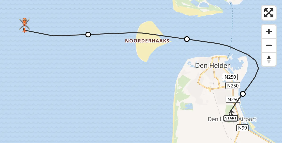Vluchtroute Kustwachthelikopter Vliegveld De Kooy - , 16 oktober 2025, 12:16