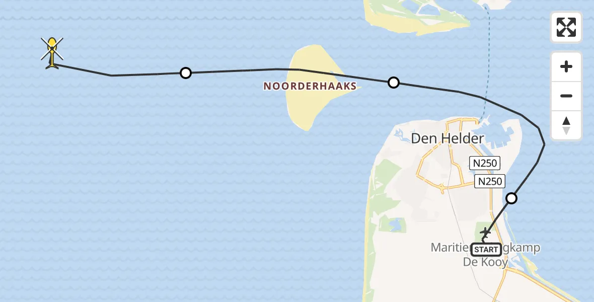 Routekaart van de vlucht: Kustwachthelikopter naar Oostoeverweg