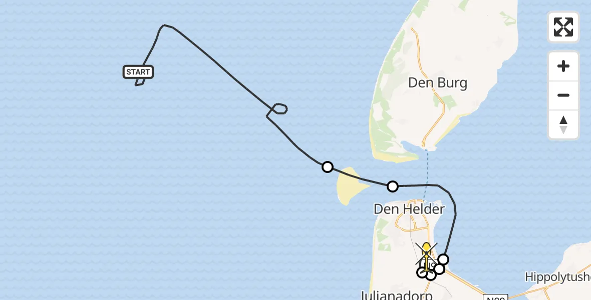 Routekaart van de vlucht: Kustwachthelikopter naar Vliegveld De Kooy, Luchthavenweg